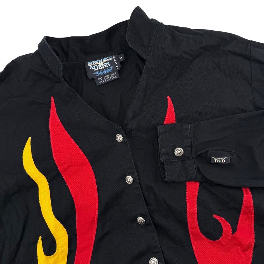 Brooks & Dunn Panhandle Slim Mens M Black Flame‎ Western Shirt Vintage 90s